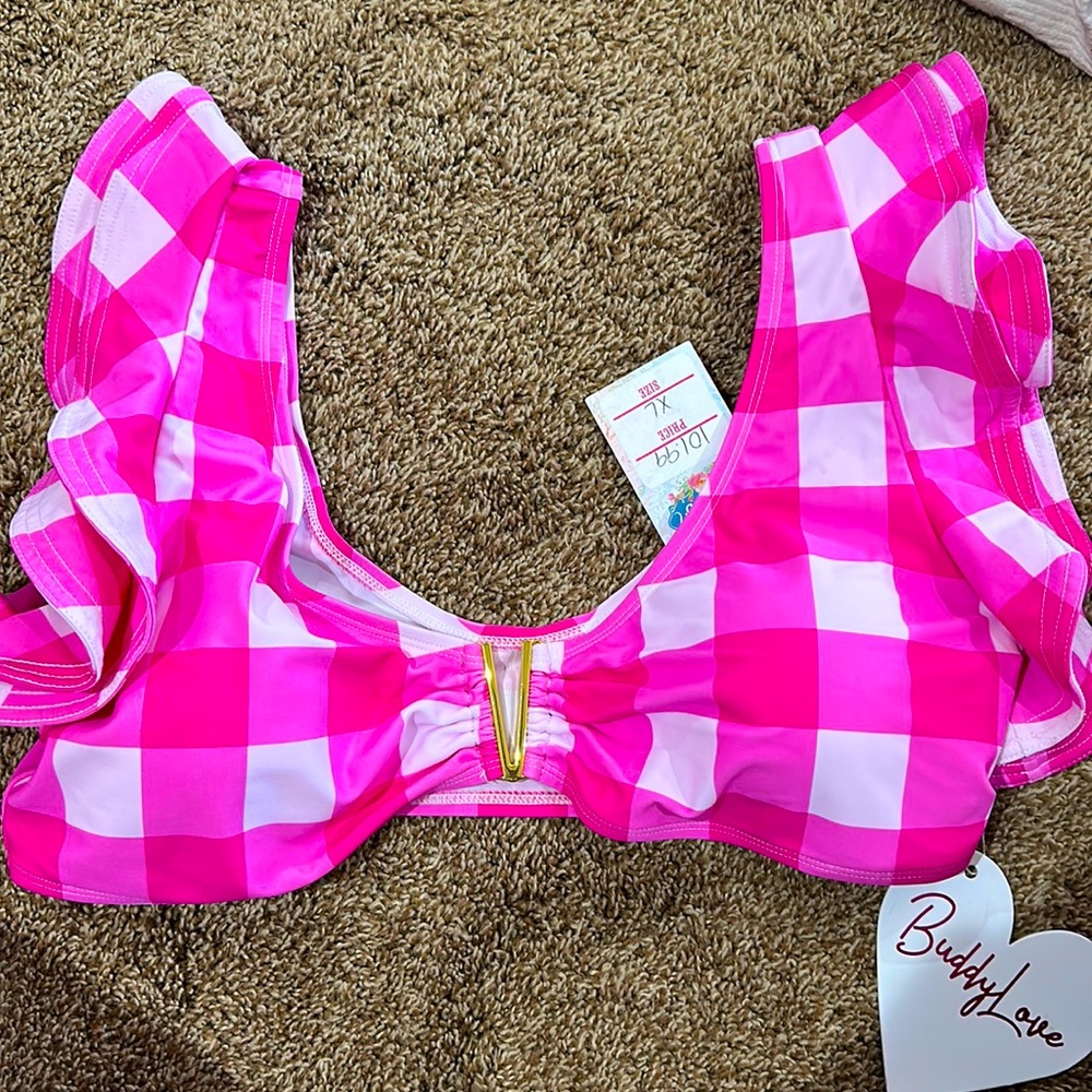 Buddy Love Pink and White Gingham Bikini Top